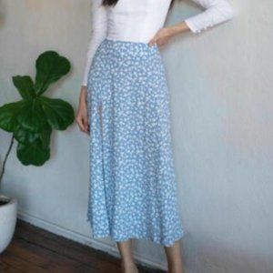Reformation Zoe Side Slit Midi Skirt Azzurro Floral Print Light Blue Women’s